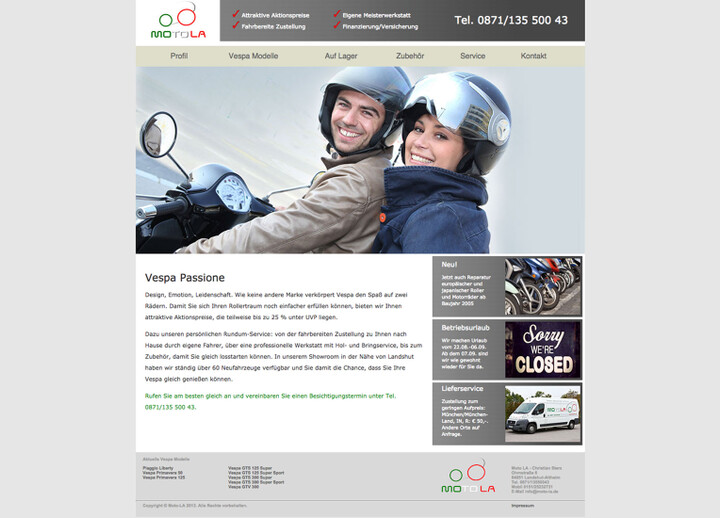 Website Moto LA, Vespa-Händler